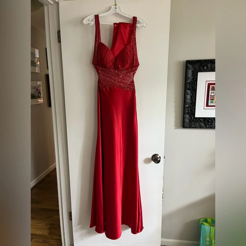 Red Backless Prom Dress - Picture 1 of 3